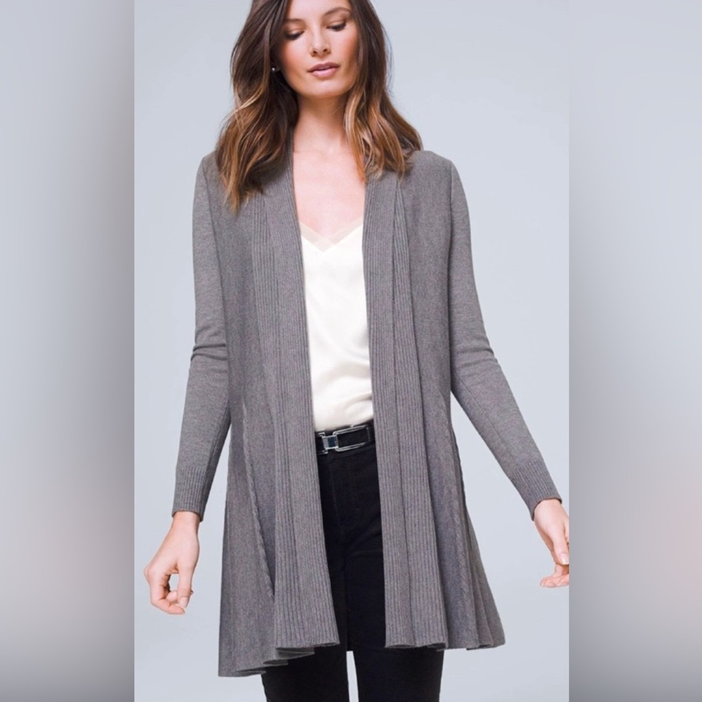 WHBM Luxe Cashmere Gray Cable Knit Duster Cardigan PS SP Petite Small $120 EUC